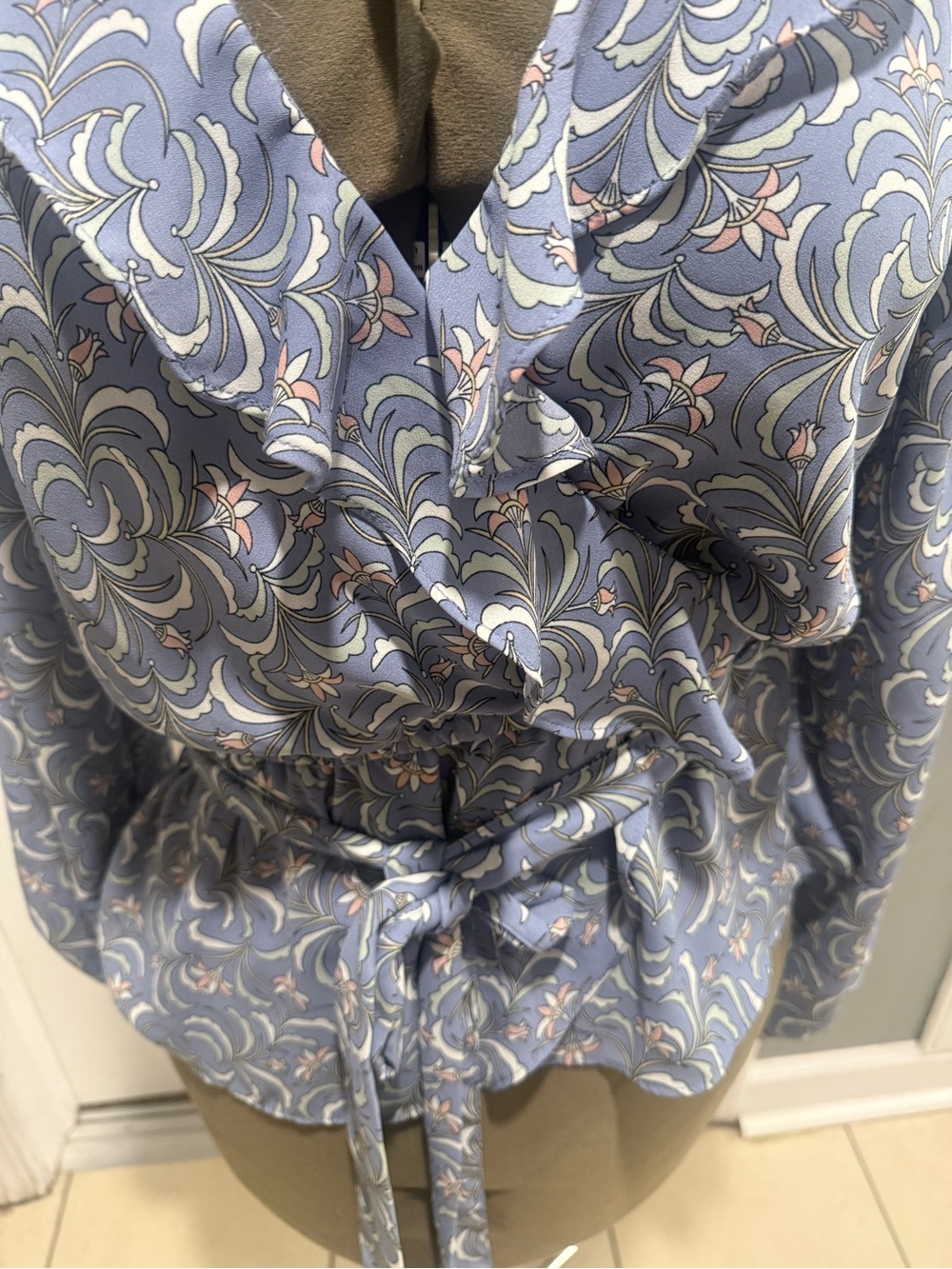 Max Studio Blue Floral Wrap Blouse with Tie Waist - Picture 2 of 6